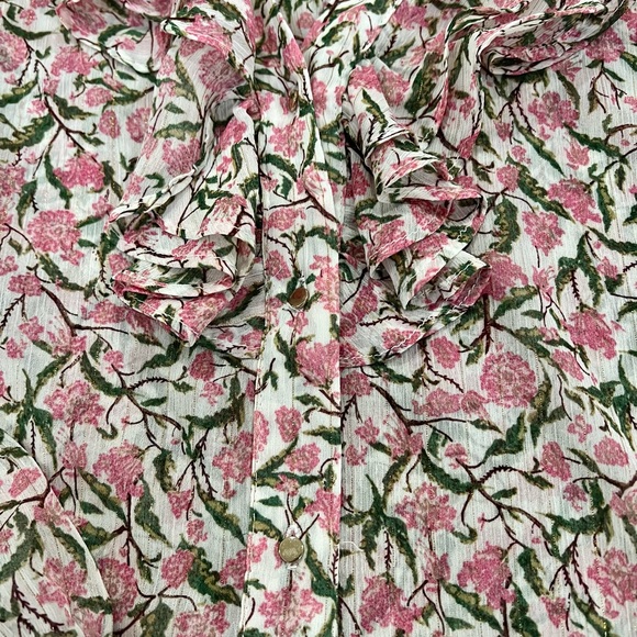 ZARA - Floral metallic print ruffle blouse size XS - Picture 10 of 11